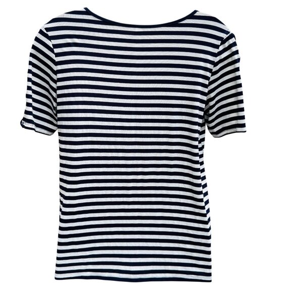 Per Seption Women Navy White Striped Top 2X Openwork Sleeves Nautical Tee NEW - Picture 5 of 13